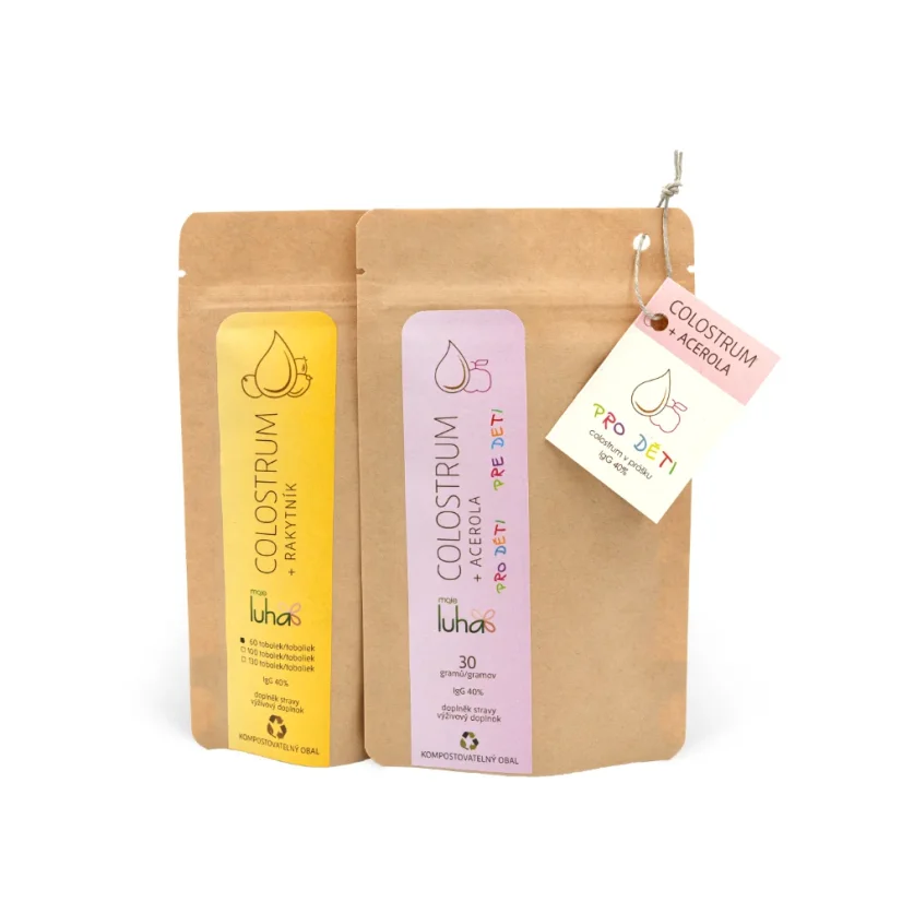 Colostrum s Acerolou 30g + Colostrum s rakytníkom 60 toboliek, IgG 40%, zvýhodnená cena