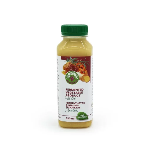 Probiotický fermentovaný nápoj na podporu správné funkce střev - zázvor, rakytník, med